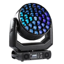 Ein Robe Tarrantula LED Moving Light mit lila, hellblau und dunkelblau leuchtenden Linsen